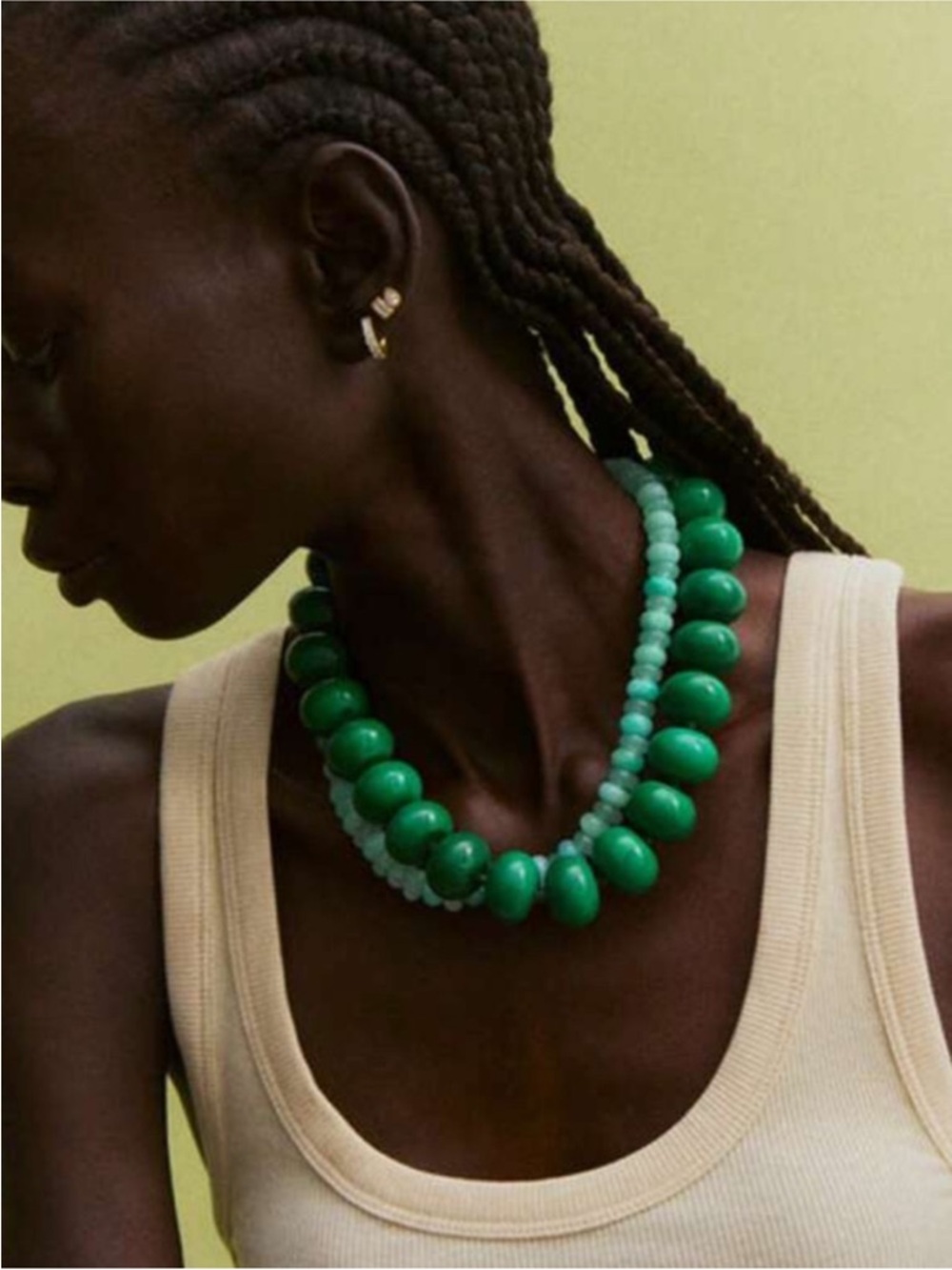 New! Green Emerald Chunky Beaded Resin Statement Joan Necklace
